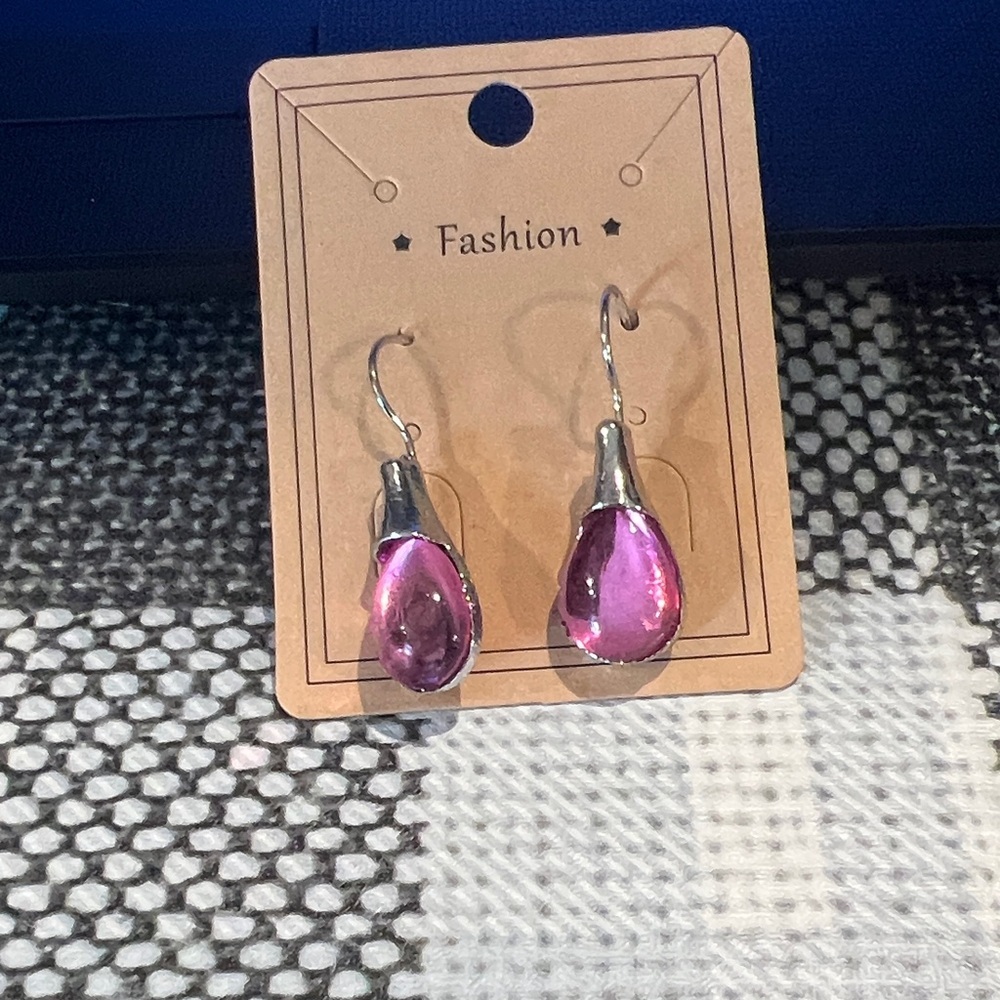 Silver and Pink Teardrop Earrings